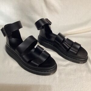 Dr Martens Clarissa  Platform Gladiator Sandal Black Leather Buckle Ankle Strap